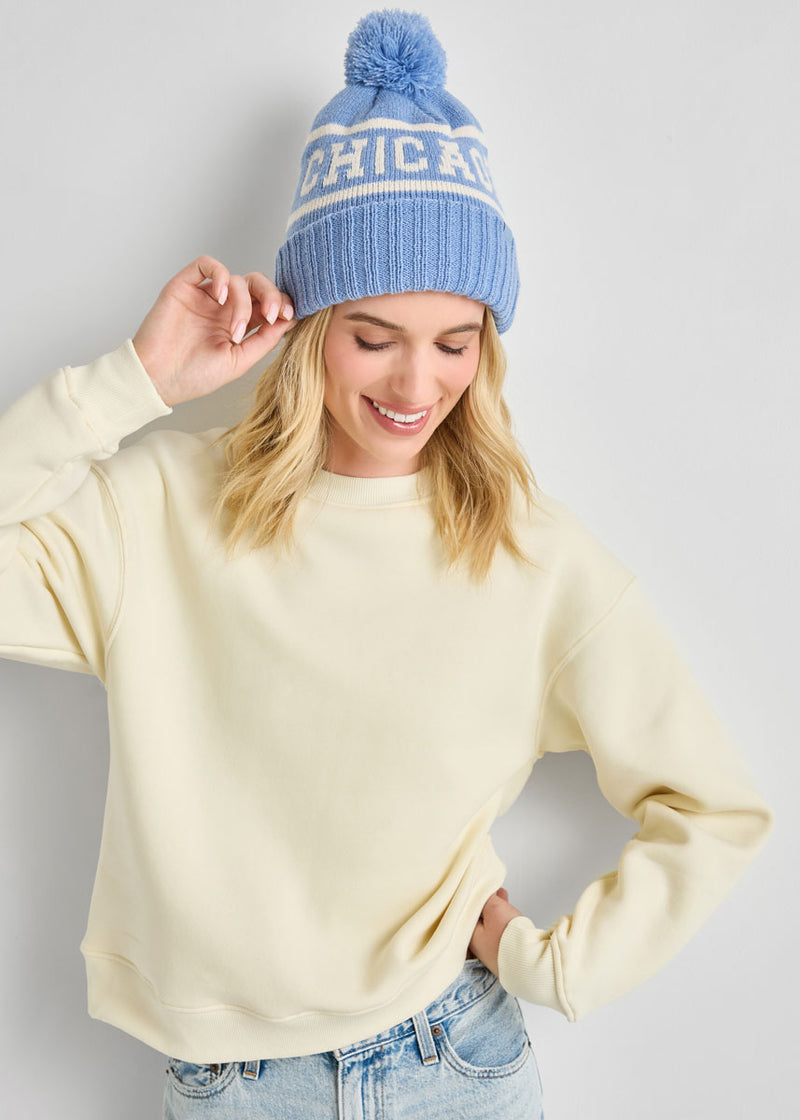 Adult Mad Hatter Chicago Pom Beanie - Blue