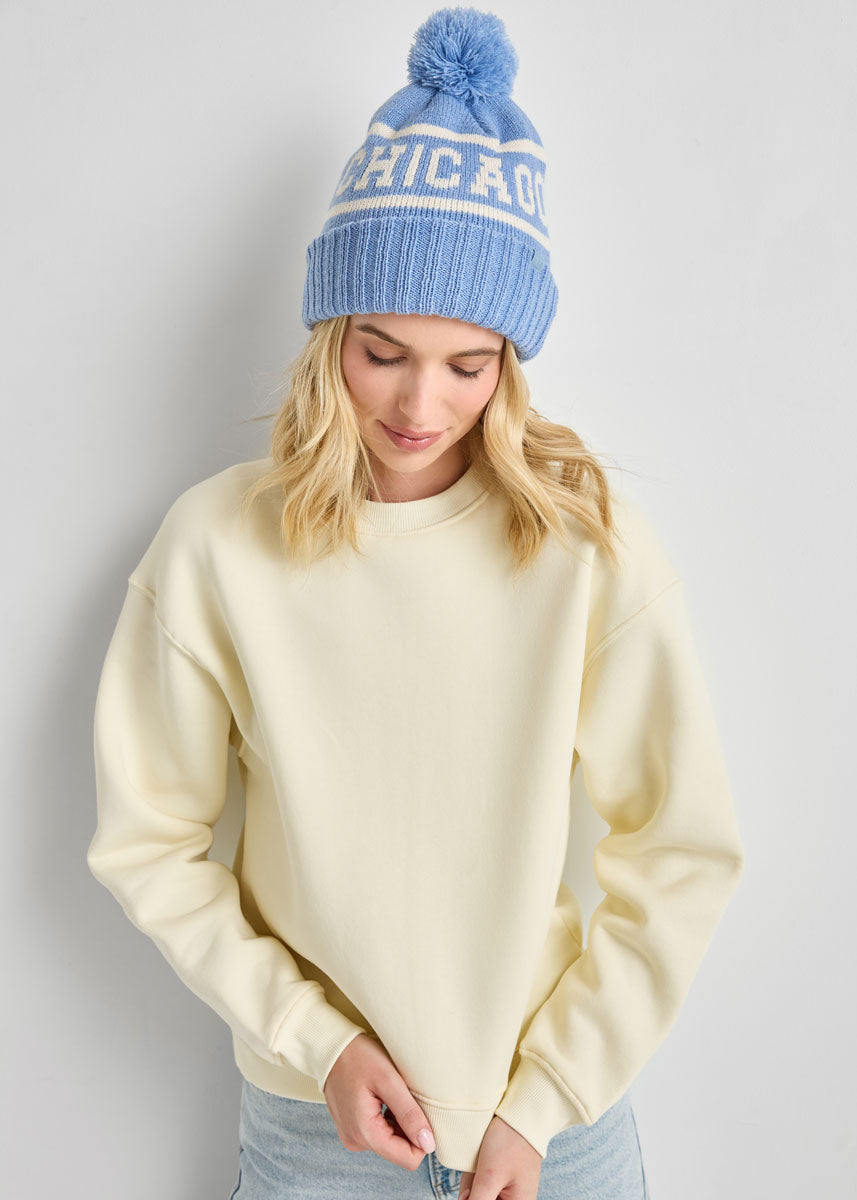 Adult Mad Hatter Chicago Pom Beanie - Blue