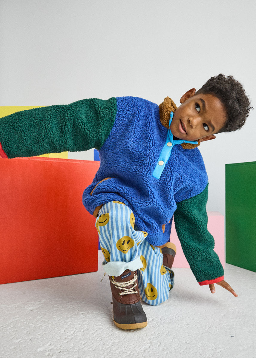 Color Block Fleece Pullover - Blue
