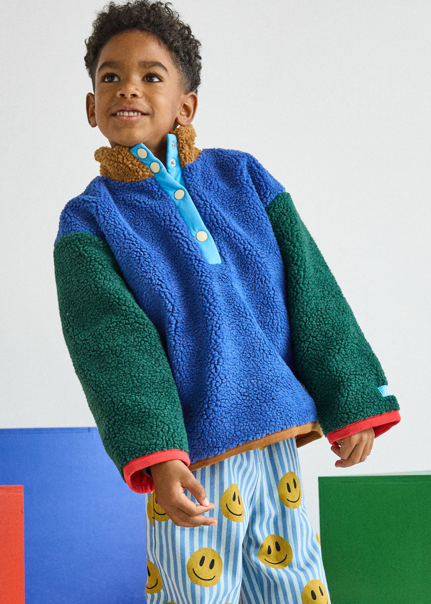 Color Block Fleece Pullover - Blue