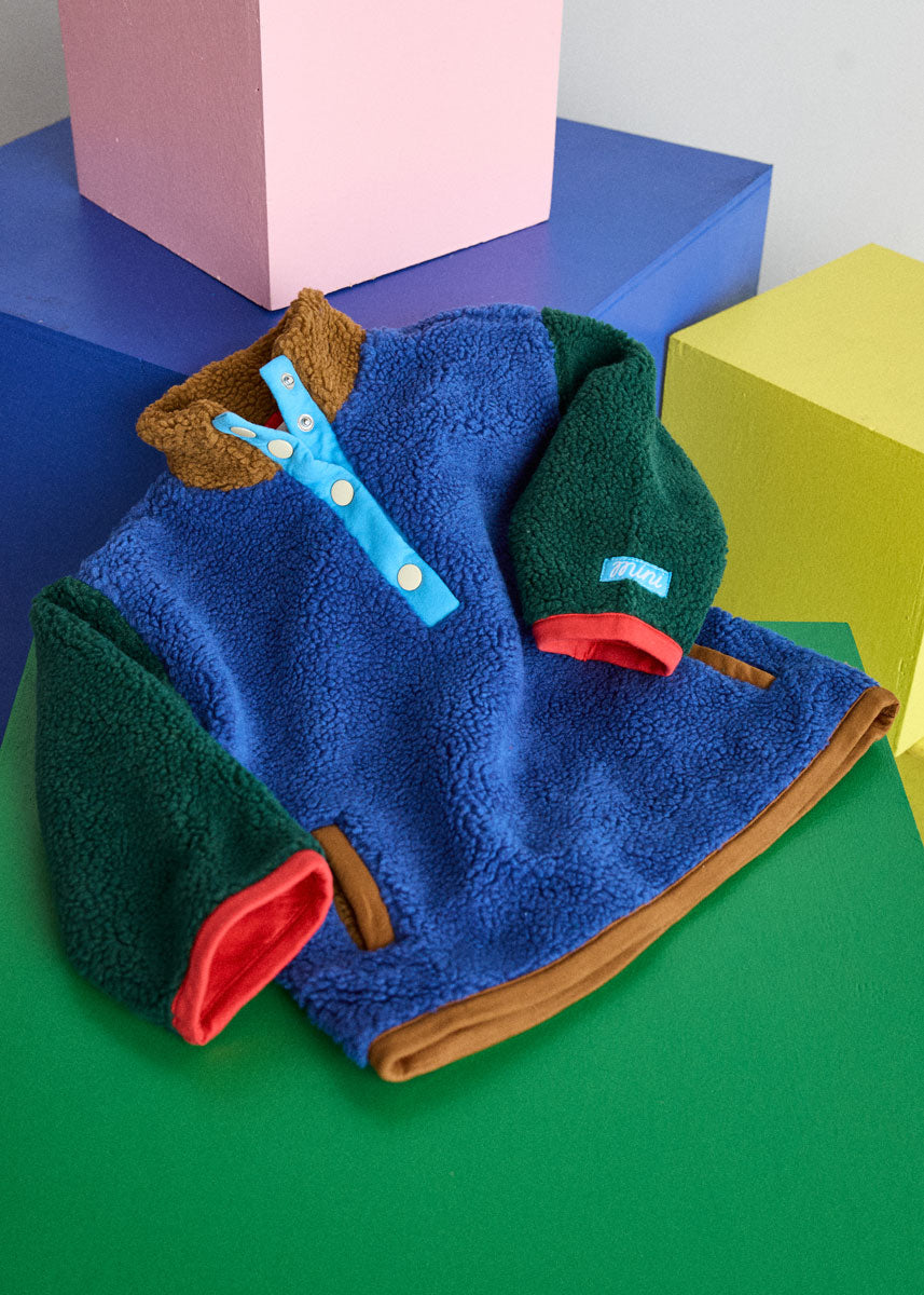 Color Block Fleece Pullover - Blue
