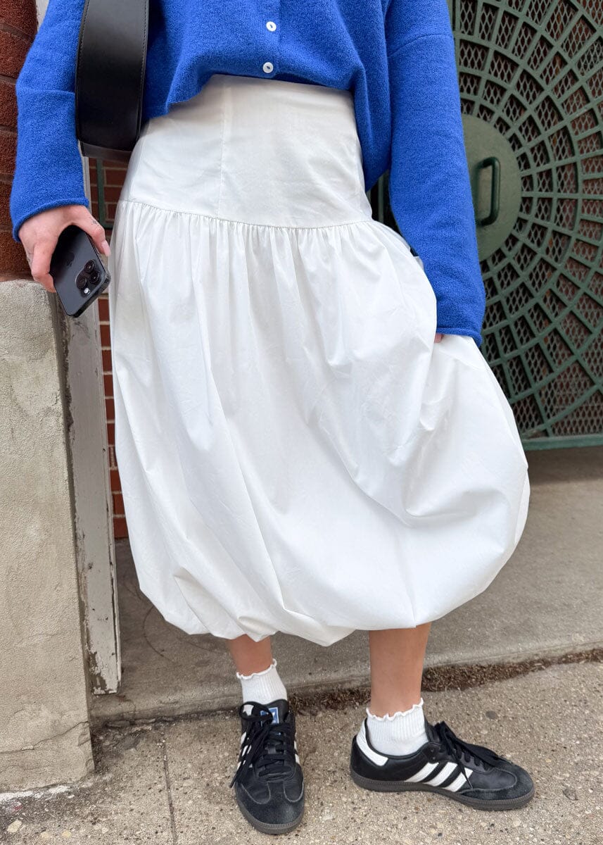 Ricki Poplin Midi Skirt - White