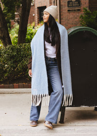 Mad Hatter Oversized Contrast Blanket Scarf - Blue & Ivory