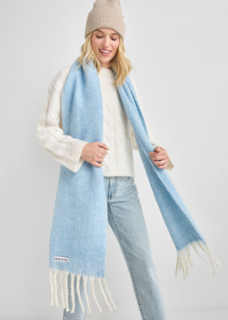 Mad Hatter Oversized Contrast Blanket Scarf - Blue & Ivory