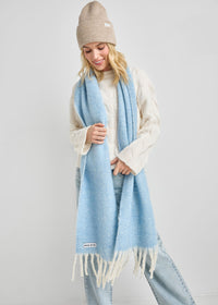 Mad Hatter Oversized Contrast Blanket Scarf - Blue & Ivory