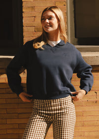 Chi Embroidered V-Neck Sweatshirt - Collegiate Blue