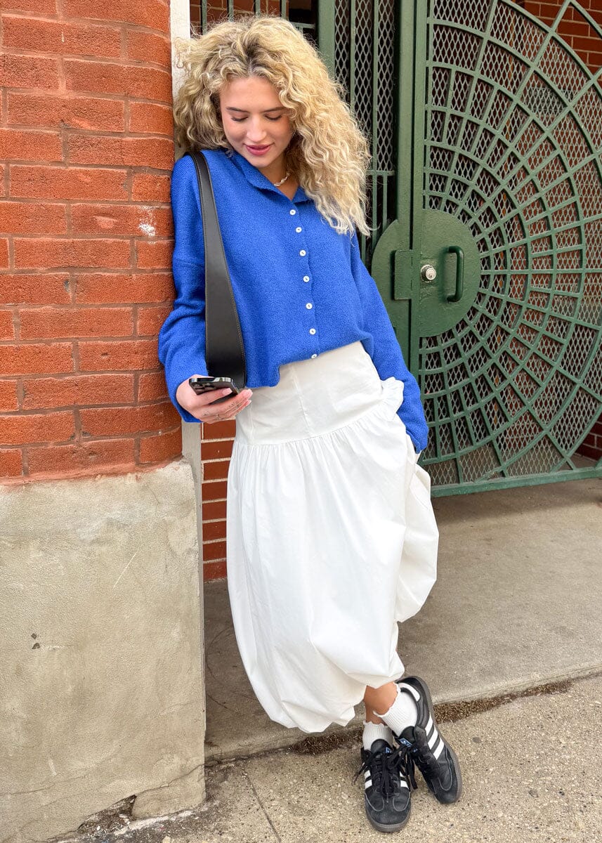 Ricki Poplin Midi Skirt - White