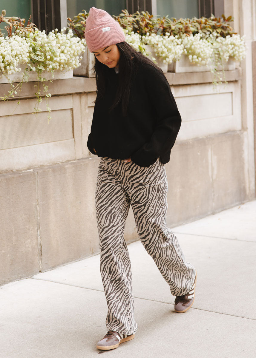 Adult Mad Hatter Ribbed Knit Beanie - Heather Pink