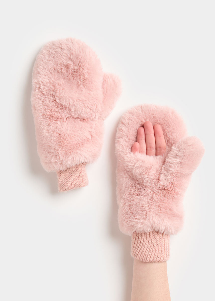 MAD HTR Faux Fur Mittens - Blush