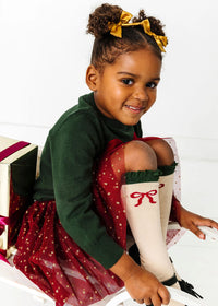 Vanilla Bow Lace Top Knee High Socks