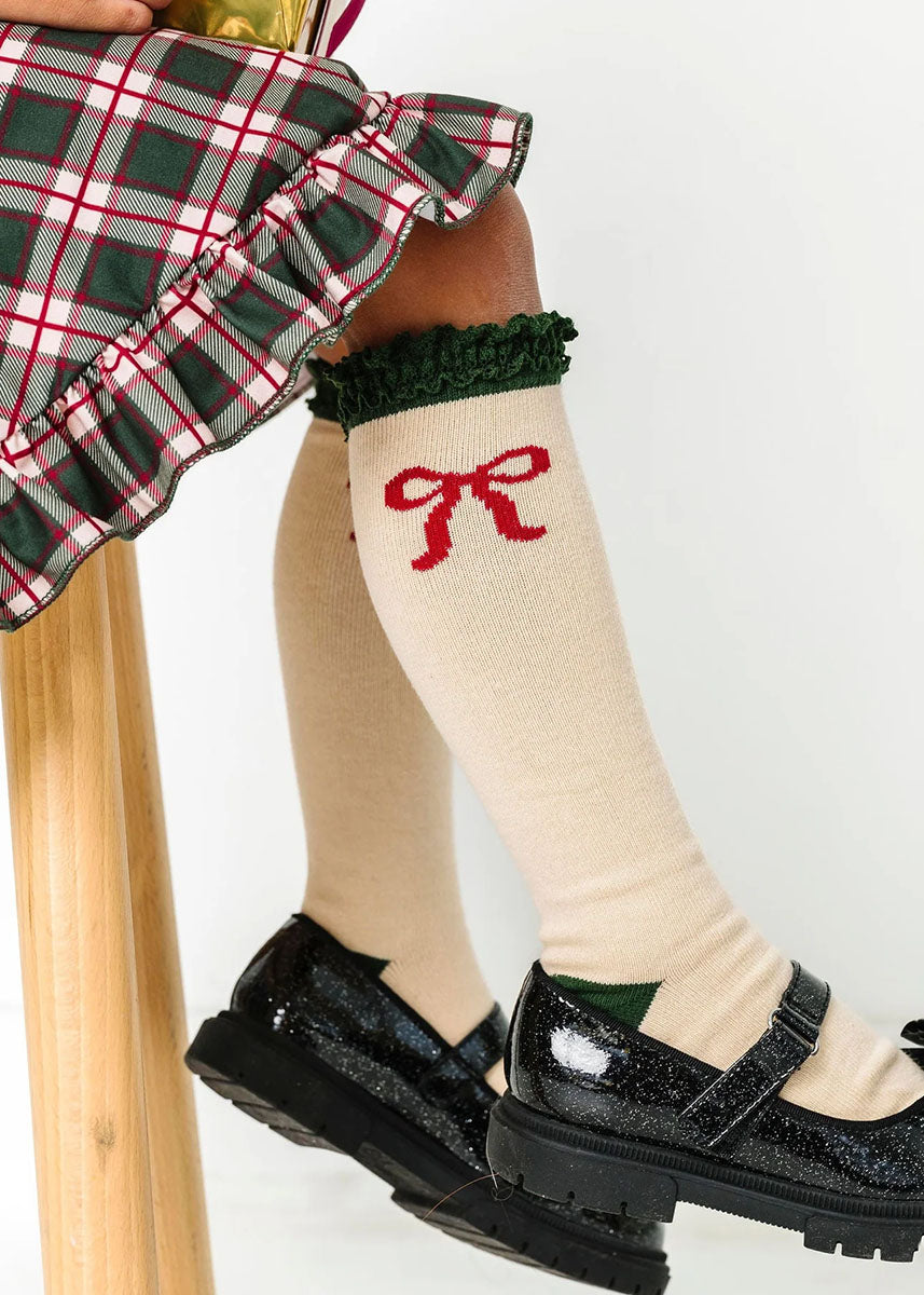 Vanilla Bow Lace Top Knee High Socks
