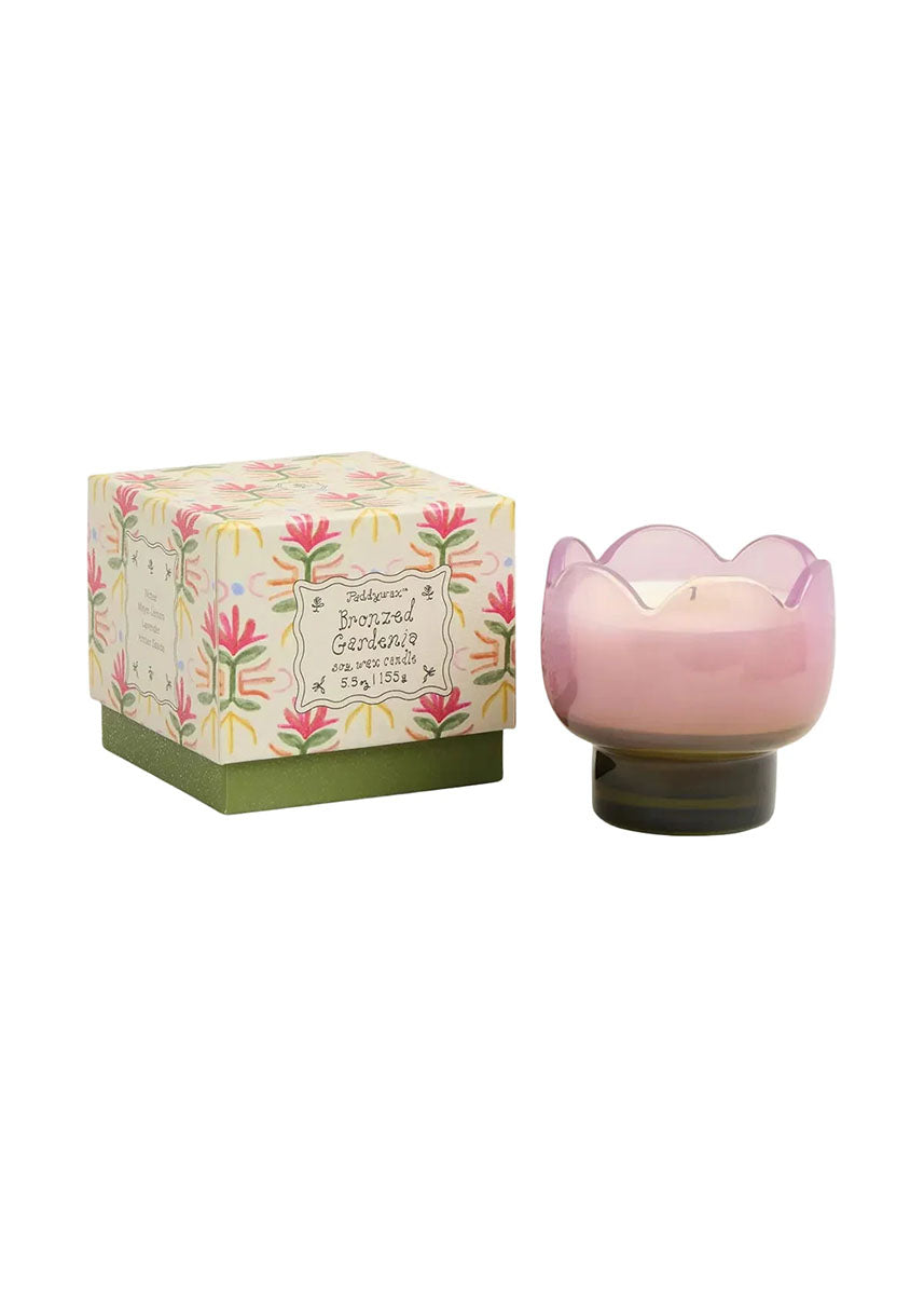 Purple Tulip Glass Candle - Bronzed Gardenia - 5.5oz.