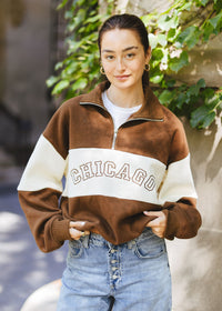 Chicago Color Blocked Quarter Zip Sweatshirt - Chocolate