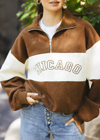 Chicago Color Blocked Quarter Zip Sweatshirt - Chocolate