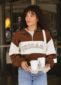 Chicago Color Blocked Quarter Zip Sweatshirt - Chocolate