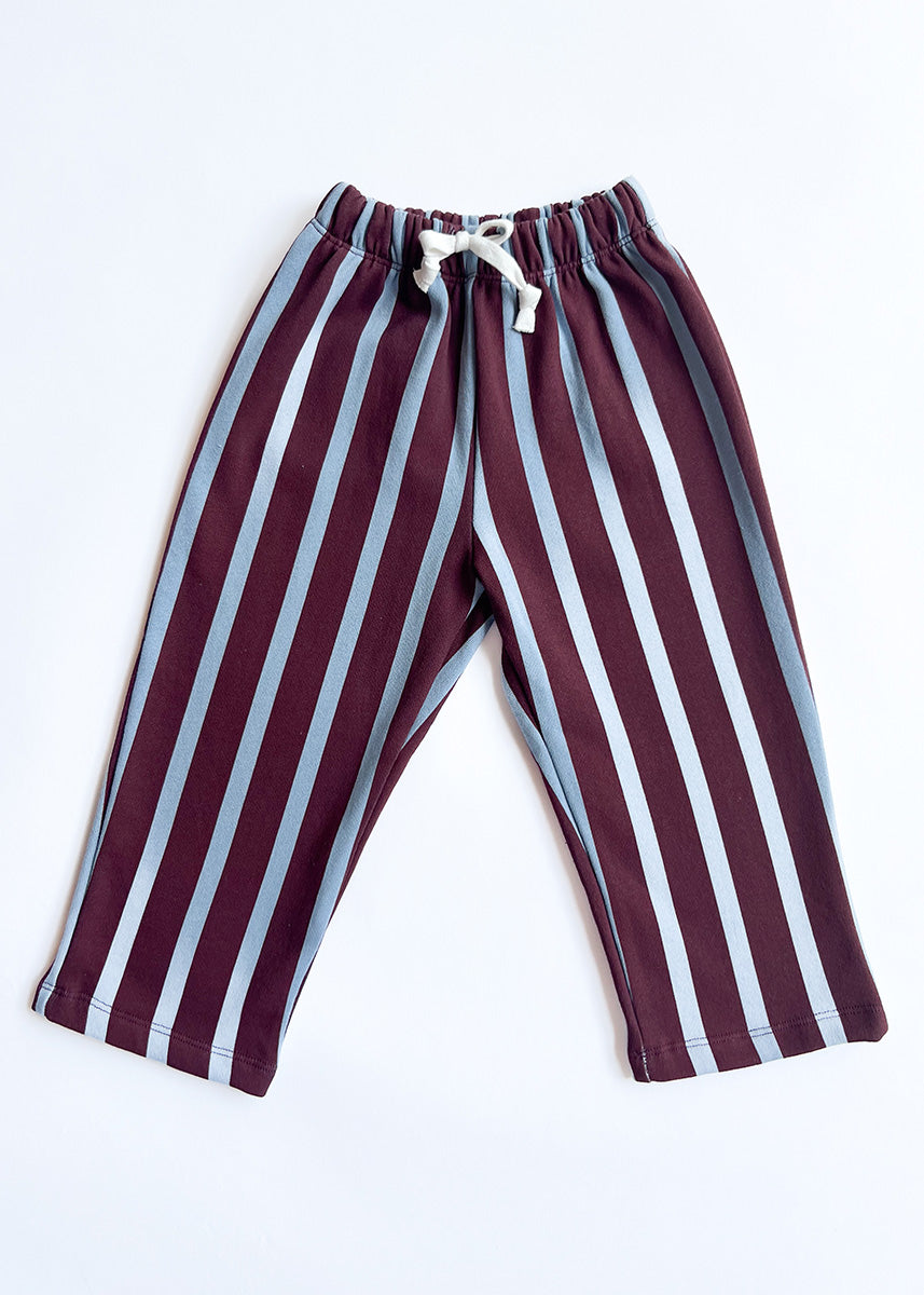 Striped French Terry Pant - Burgundy & Blue