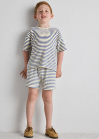 French Terry Striped Oversized Set - Ivory & Blue
