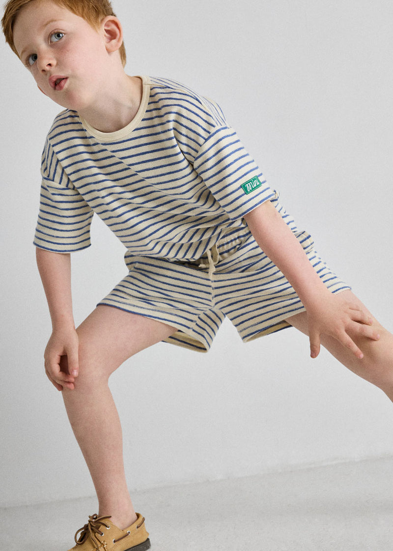 French Terry Striped Oversized Set - Ivory & Blue