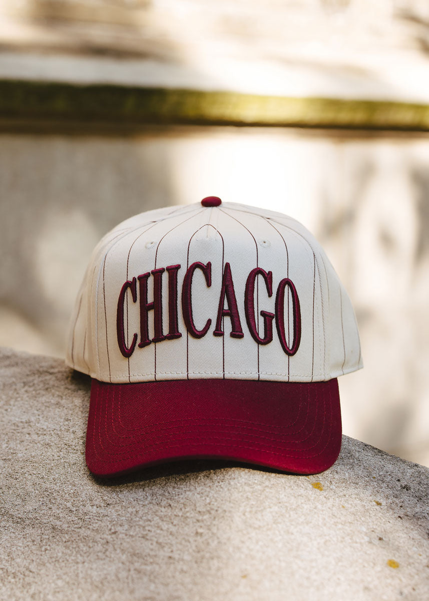 Chicago Puff Pinstripe Baseball Cap - Burgundy