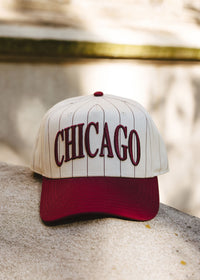 Chicago Puff Pinstripe Baseball Cap - Burgundy