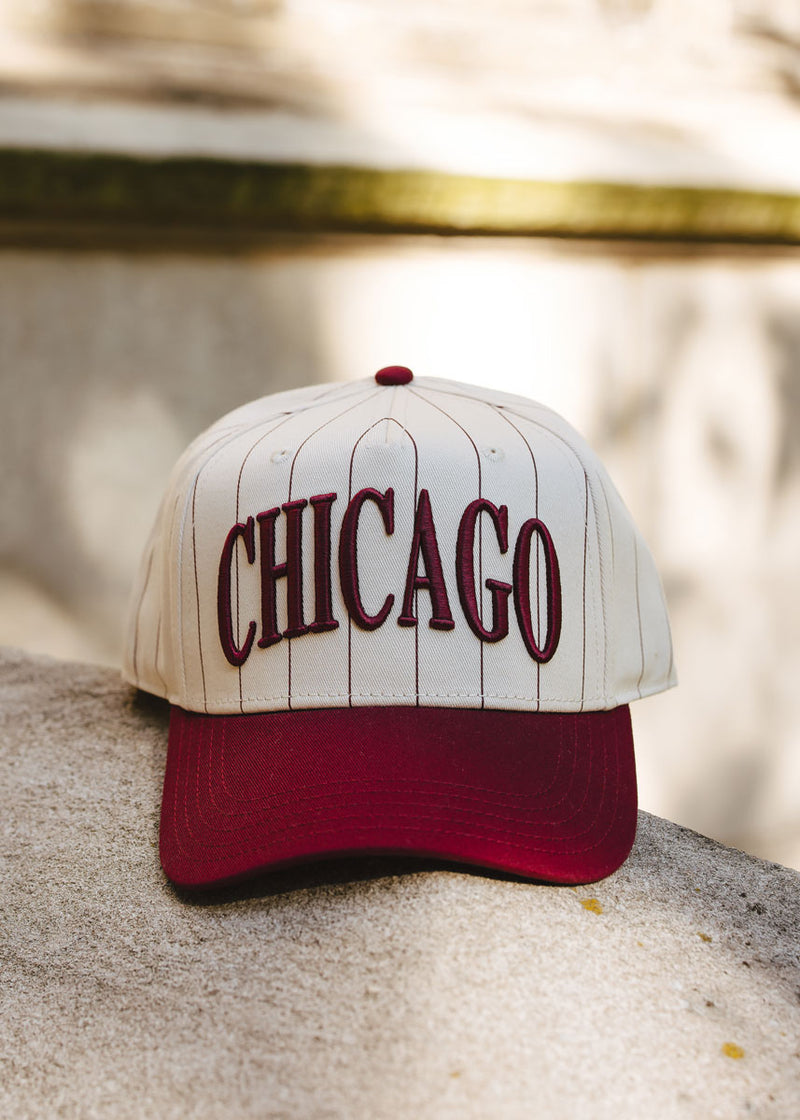 Chicago Puff Pinstripe Baseball Cap - Burgundy