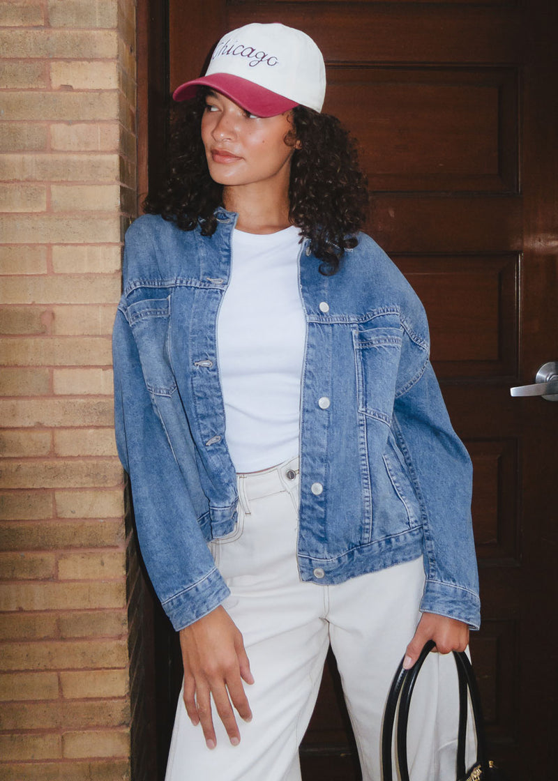 Chicago Script Baseball Cap - Ivory & Burgundy