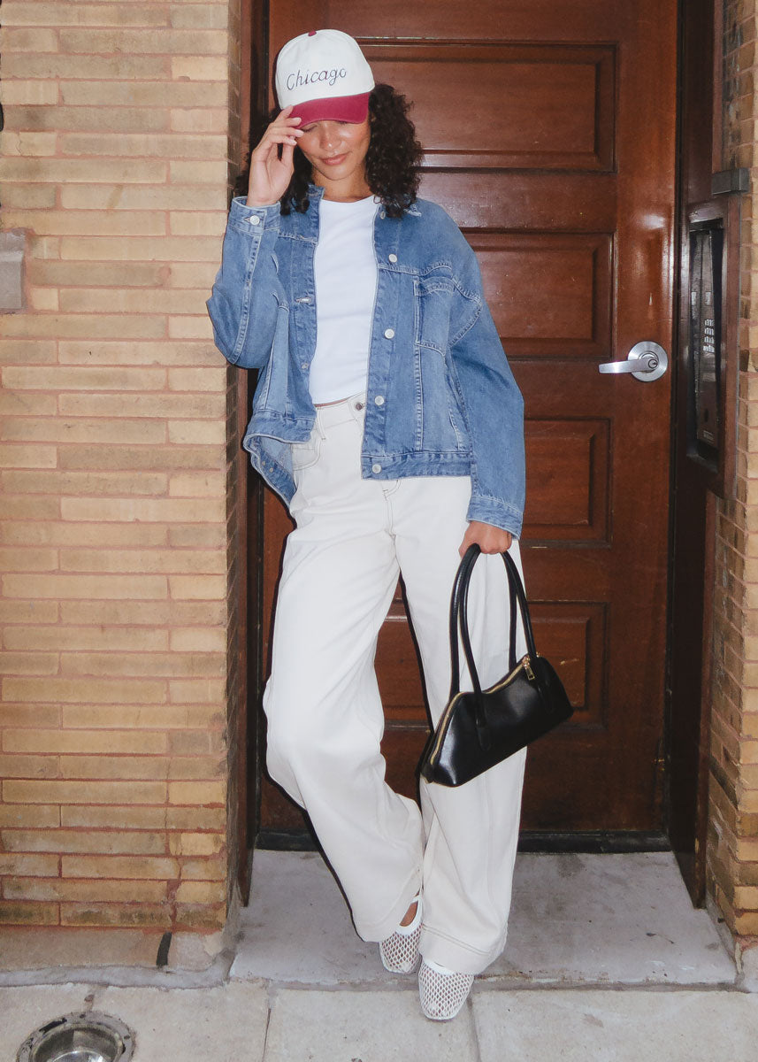 Chicago Script Baseball Cap - Ivory & Burgundy