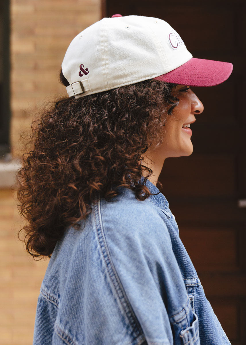 Chicago Script Baseball Cap - Ivory & Burgundy