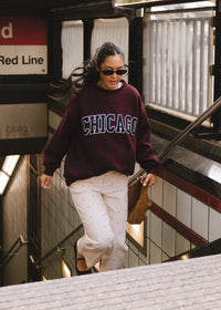 Chicago Collegiate Cord Mock Neck Sweatshirt - Burgundy & Blue