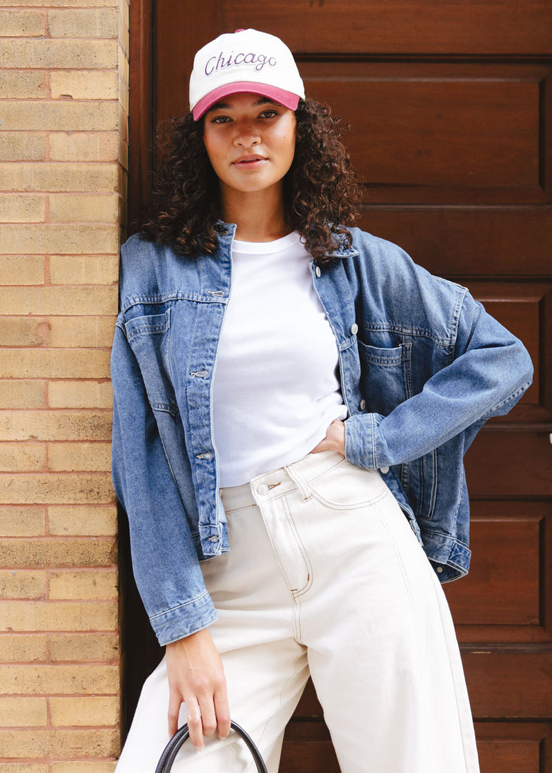 Chicago Script Baseball Cap - Ivory & Burgundy