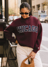 Chicago Collegiate Cord Mock Neck Sweatshirt - Burgundy & Blue