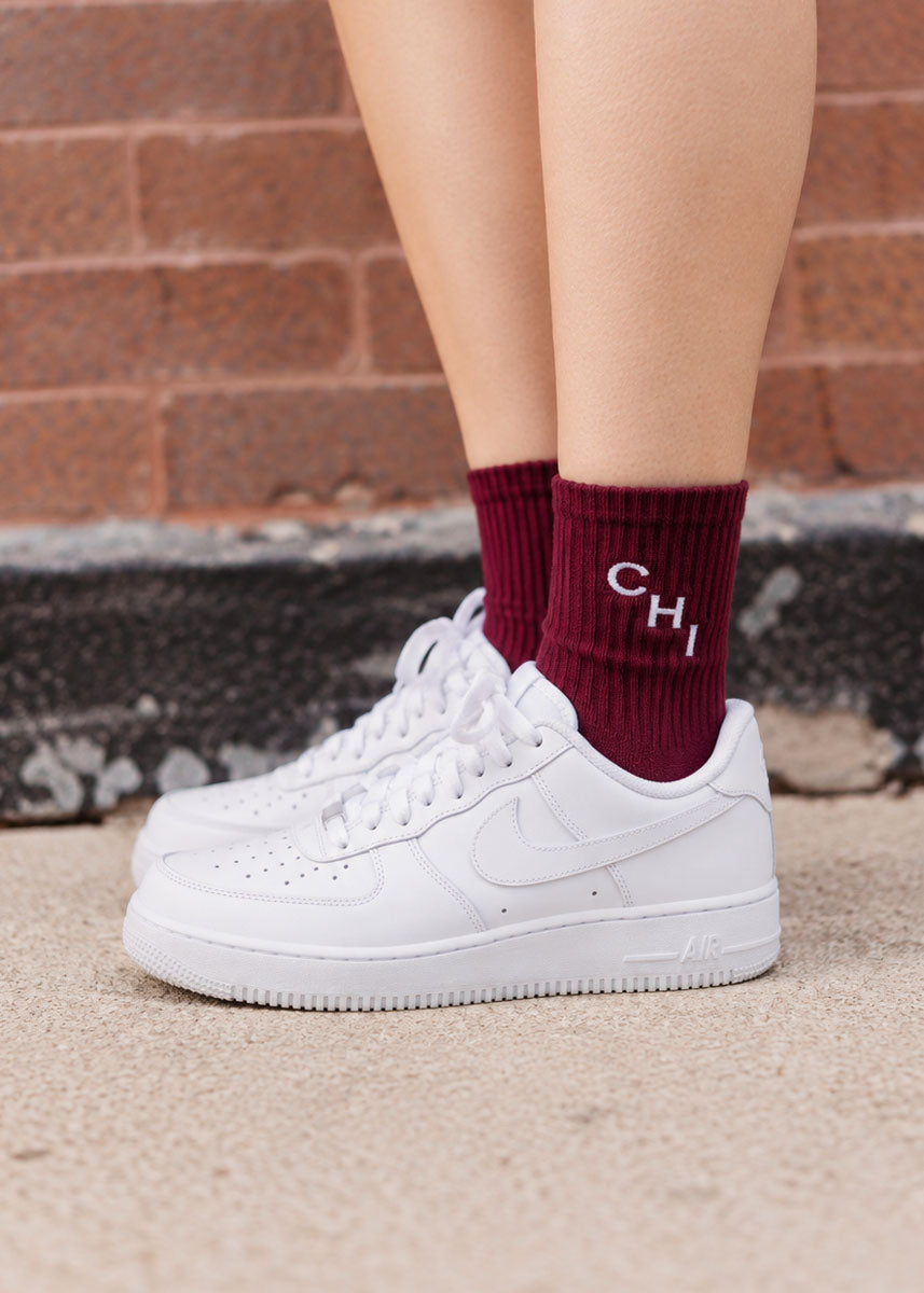 Chi Short Crew Sock - Burgundy