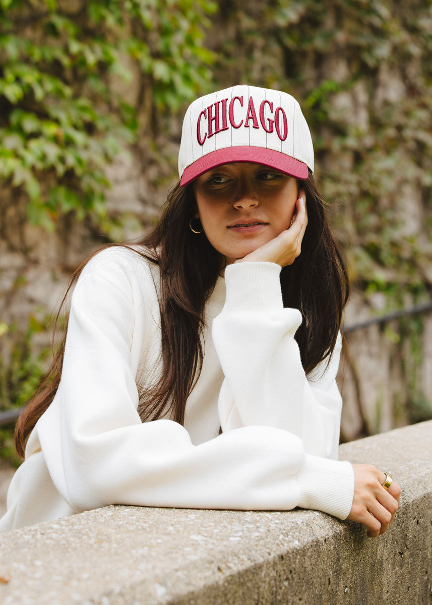 Chicago Puff Pinstripe Baseball Cap - Burgundy