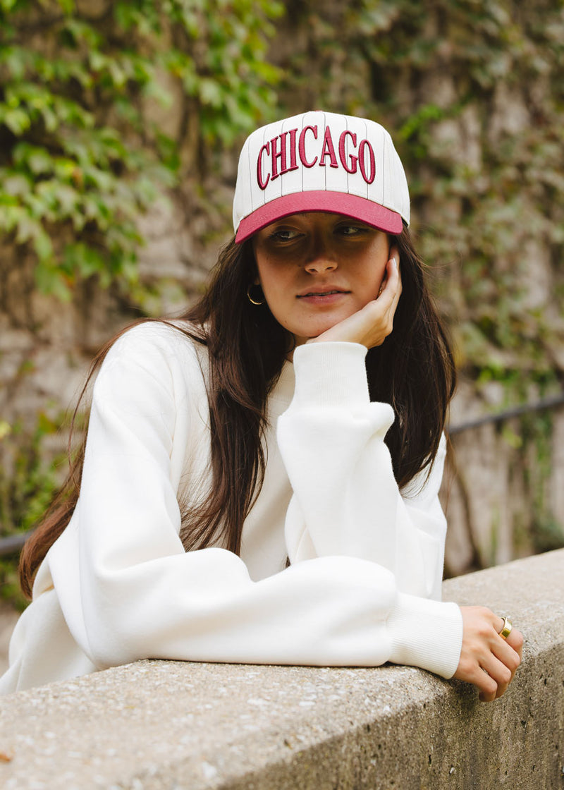 Chicago Puff Pinstripe Baseball Cap - Burgundy