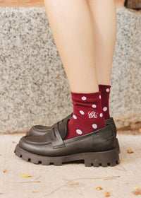 Chi Embroidered Polka Dot Trouser Sock - Burgundy