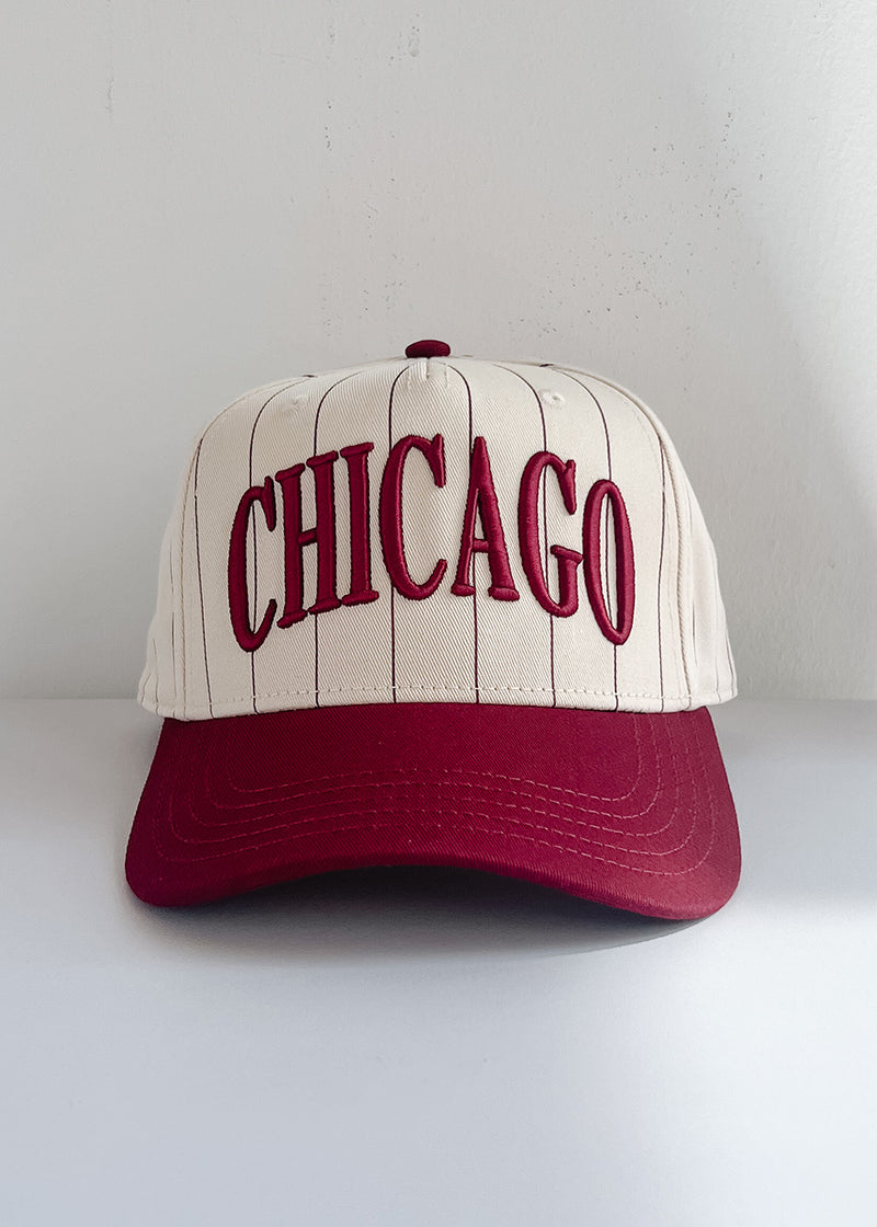 Chicago Puff Pinstripe Baseball Cap - Burgundy
