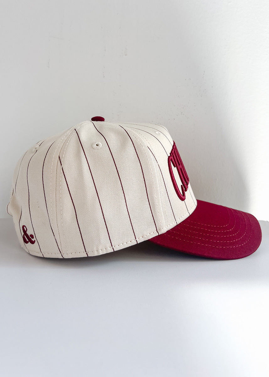 Chicago Puff Pinstripe Baseball Cap - Burgundy