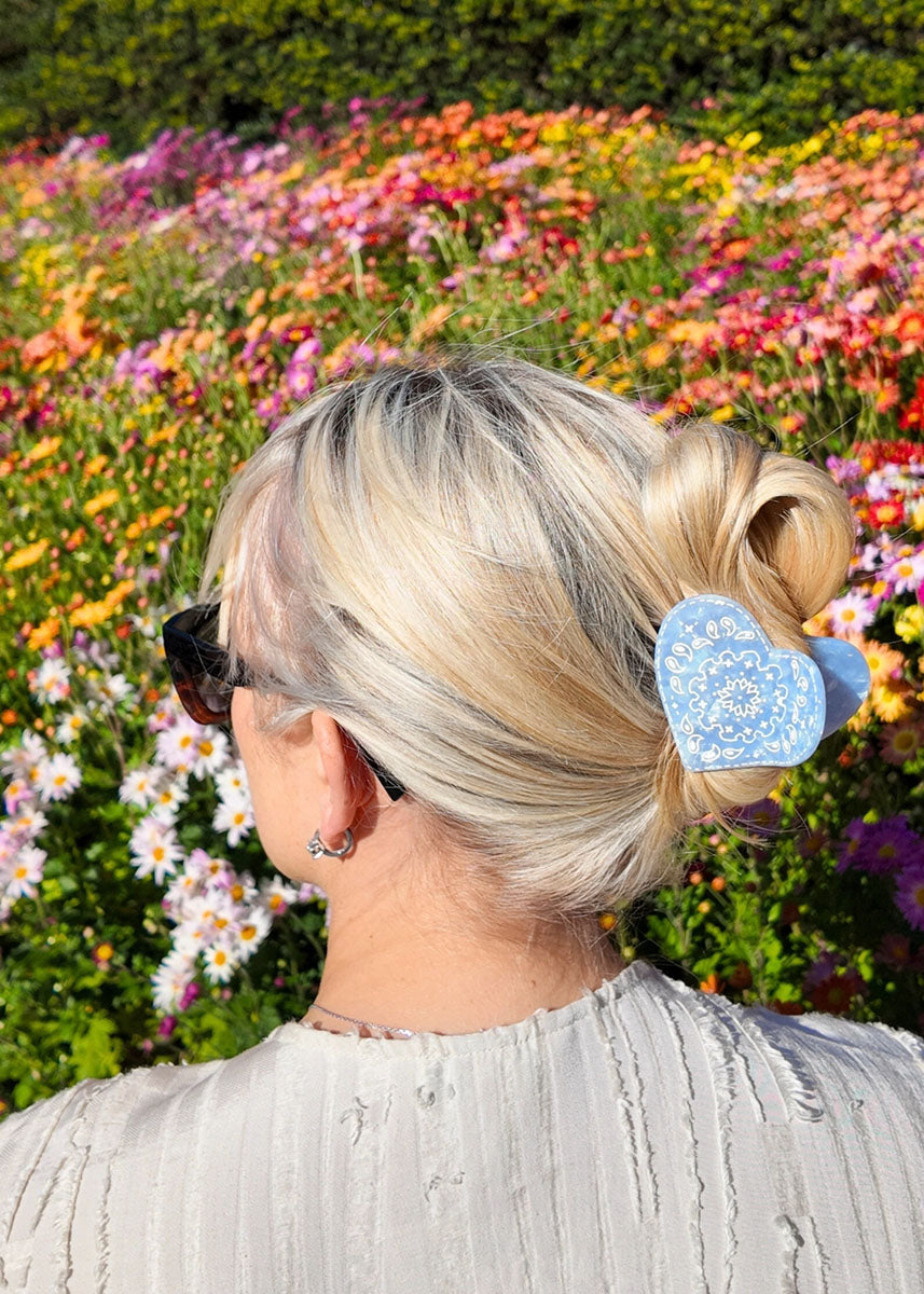 Paisley Heart Claw Clip - Blue