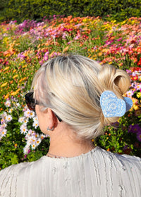 Paisley Heart Claw Clip - Blue