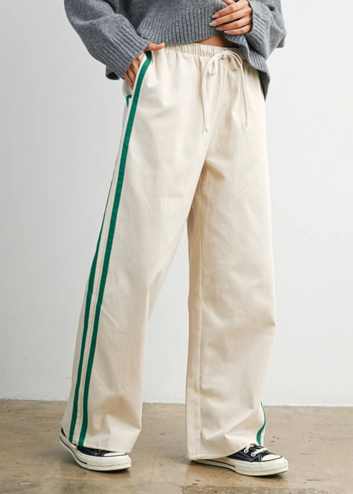 Eagan Striped Drawstring Track Pants - Ivory & Green