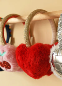 Fluffy Love Heart Earmuffs - Red