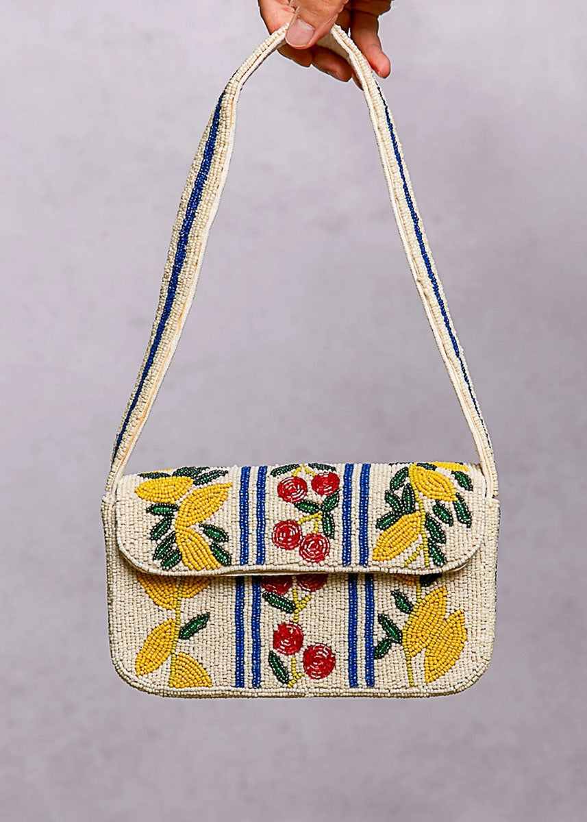 Summer Beaded Fruit Shoulder Bag - Ivory Multi