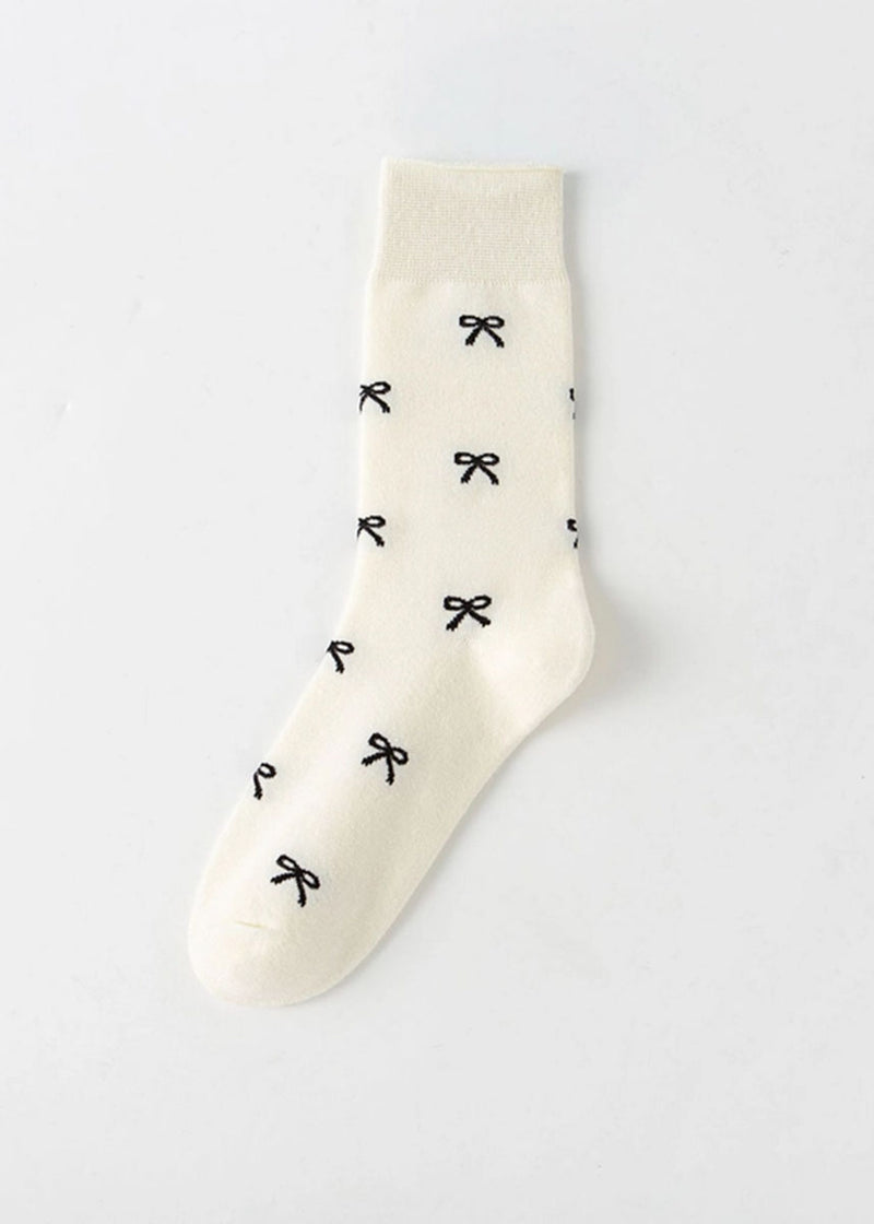 Multi-Bow Knit Mid-Calf Socks - White