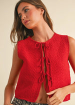 Indie Knit Tie-Front Vest - Red