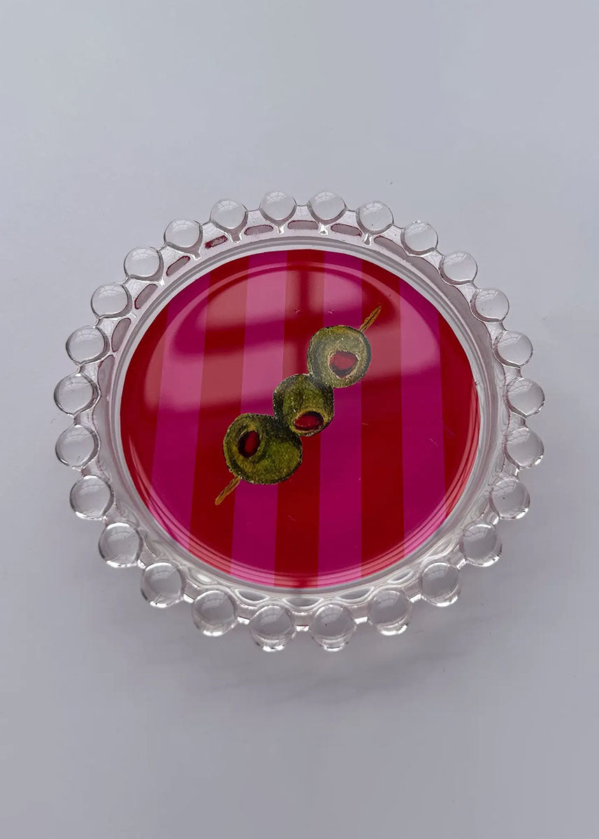 Striped Olives Hobnail Trinket Dish