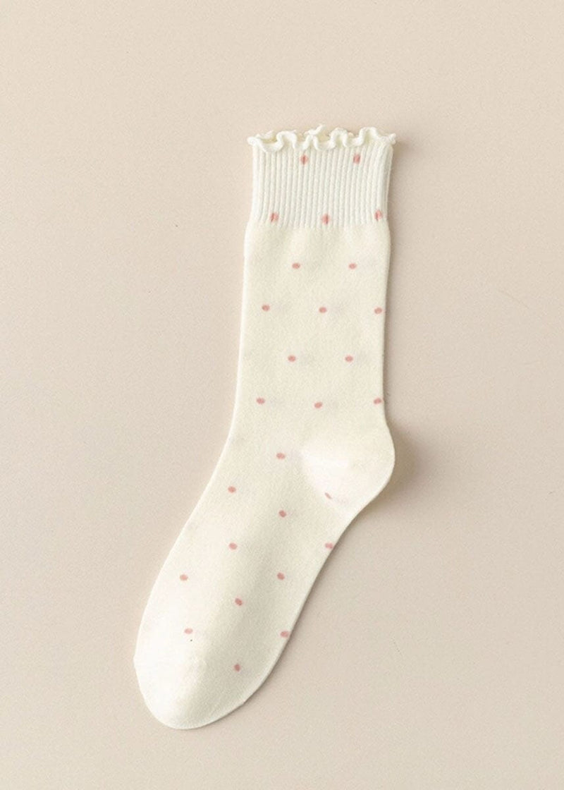 Polka Dot Ruffle Lace Mid Socks - Off-White