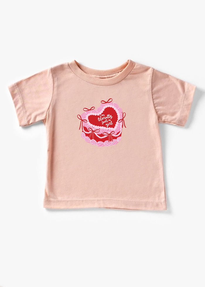 Literally Just A Girl Cake Bows Kids Tee - Peach