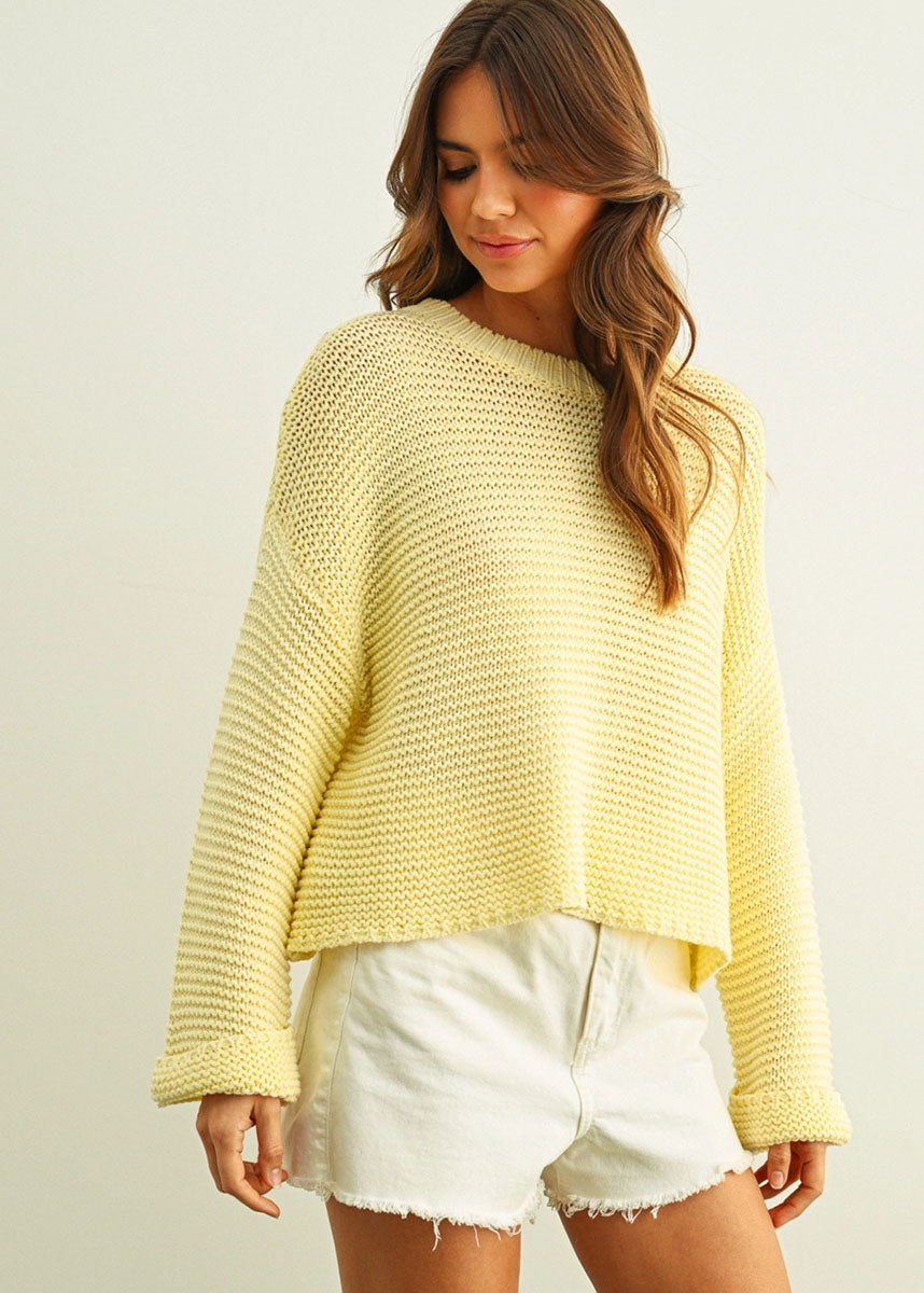 Hattie Round Neck Sweater - Pastel Yellow