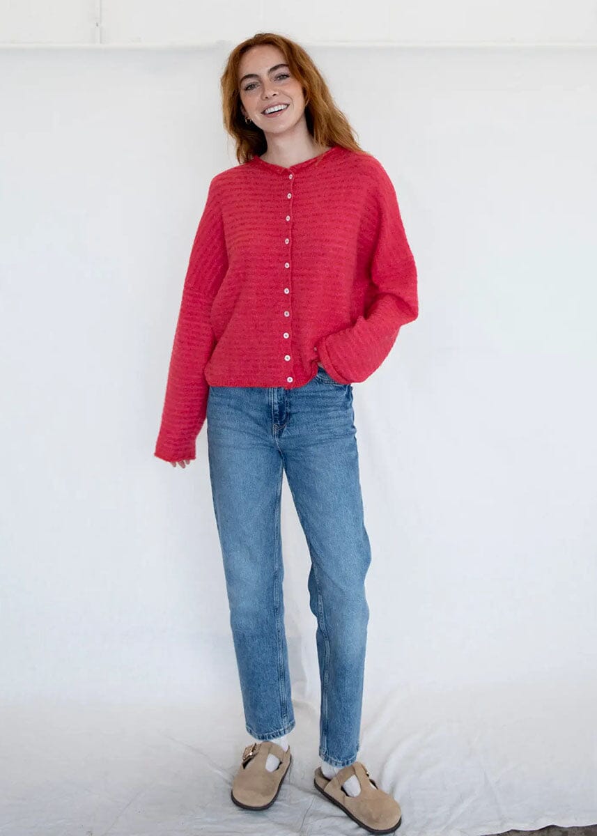 Piper Mini Striped Cardigan - Cherry Red