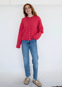 Piper Mini Striped Cardigan - Cherry Red